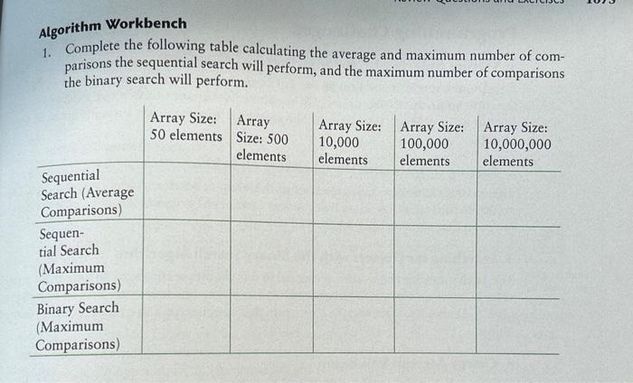 Solved sequential search and binary search! fill the table | Chegg.com