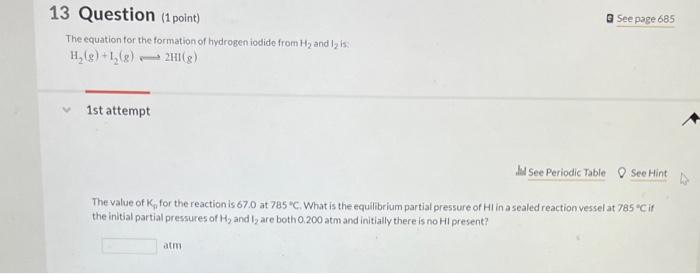 Solved G See page 685 13 Question (1 point) The equation for | Chegg.com