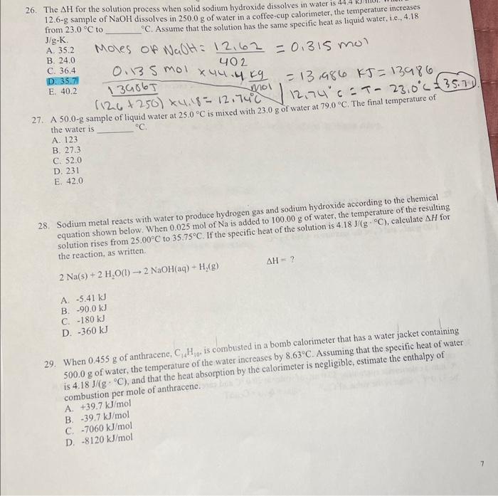 Solved 26. The ΔH for the solution process when solid sodium | Chegg.com