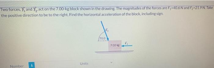 Solved Two Forces F1 And F2 Act On The 7 00−kg Block Shown