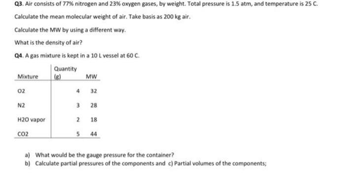 Solved Q3 Air Consists Of 77 Nitrogen And 23 Oxygen Chegg Com