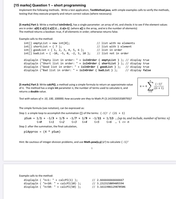 Solved [15 marks] Question 1 - short programming Implement | Chegg.com