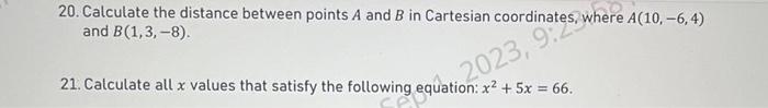 Solved 20. Calculate The Distance Between Points A And B In | Chegg.com