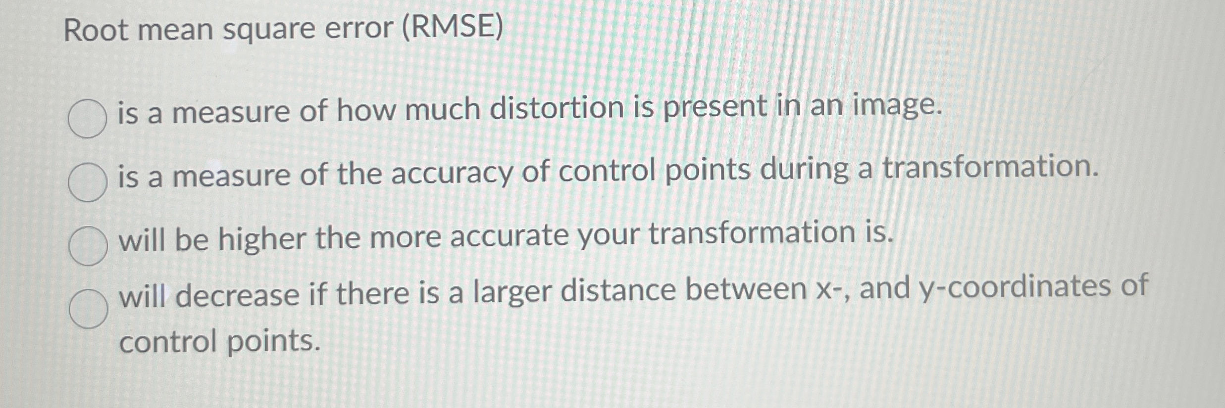 Solved Root mean square error (RMSE)is a measure of how much | Chegg.com