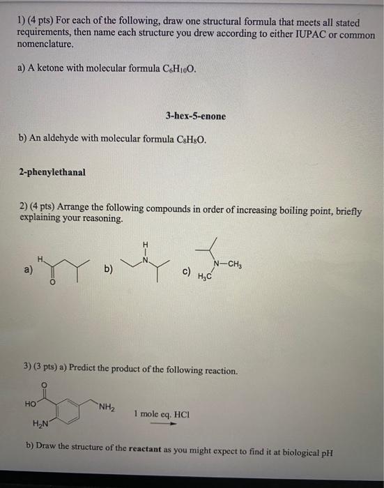 Solved 1) (4 pts) For each of the following, draw one | Chegg.com