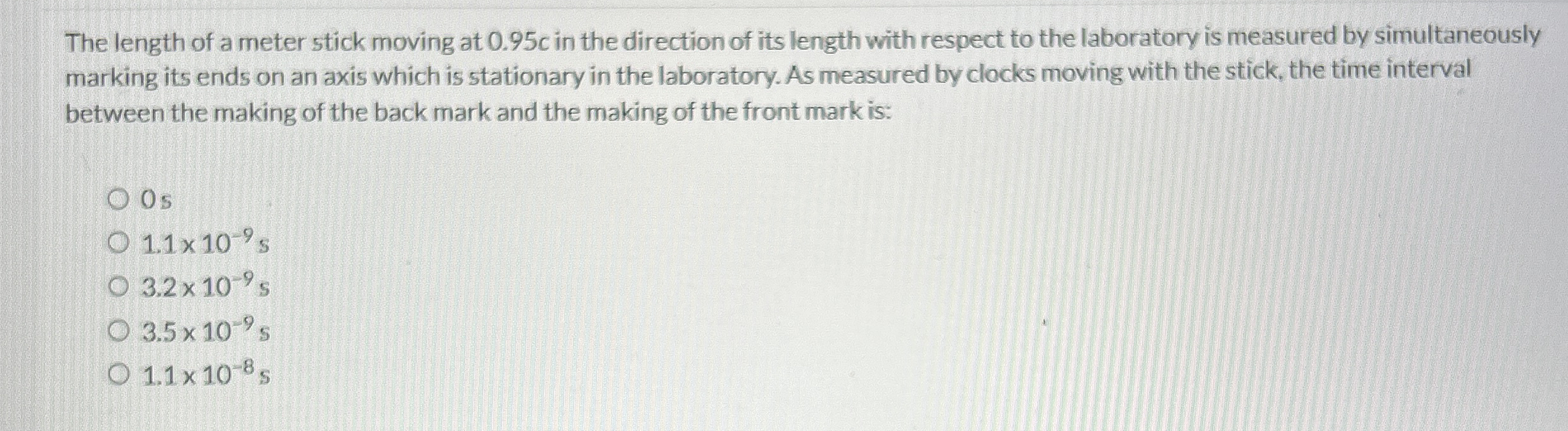 Solved The length of a meter stick moving at 0.95 ﻿c in the | Chegg.com
