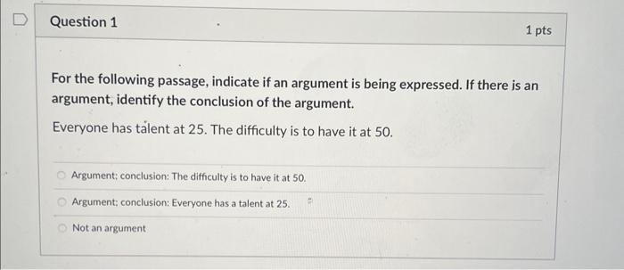For the following passage, indicate if an argument is | Chegg.com