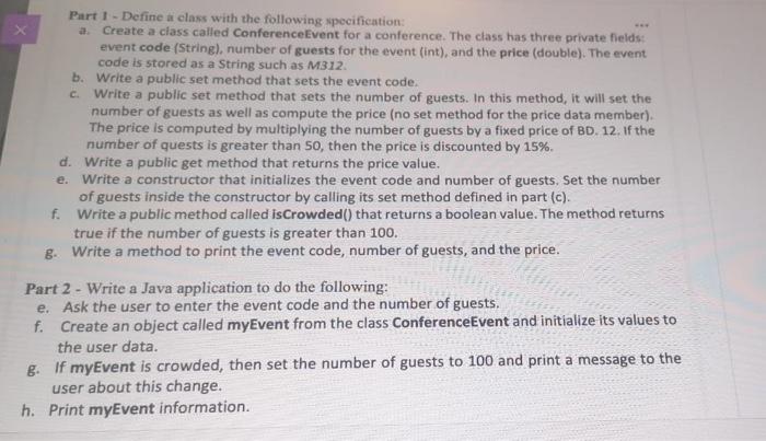 Solved Part 1 - Define a class with the following | Chegg.com