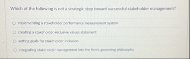 Solved Which of the following is not a strategic step toward | Chegg.com