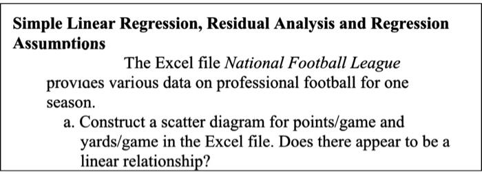 Solved National Football League Data 2007 Season | Chegg.com