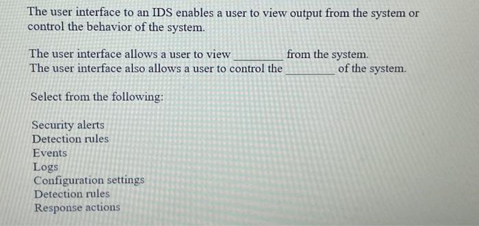 Solved The user interface to an IDS enables a user to view | Chegg.com