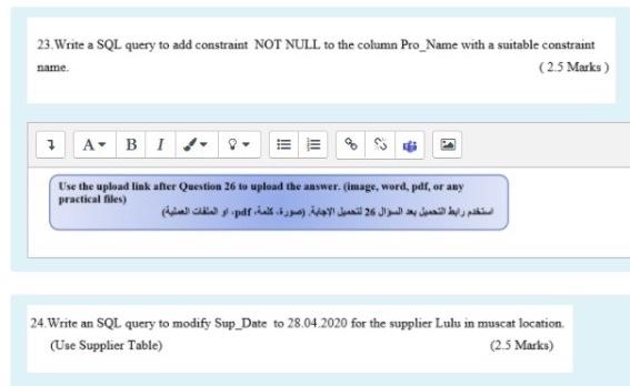 Solved 23. Write a SQL query to add constraint NOT NULL to | Chegg.com