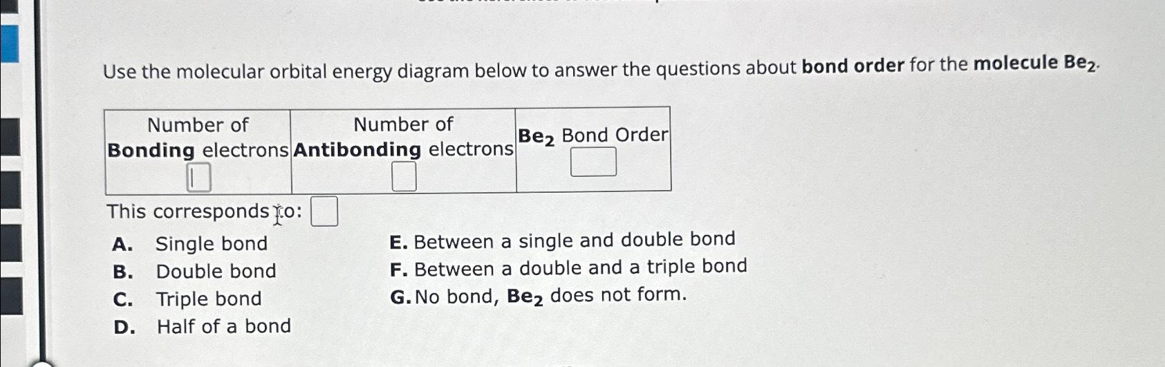 Solved Use the molecular orbital energy diagram below to | Chegg.com