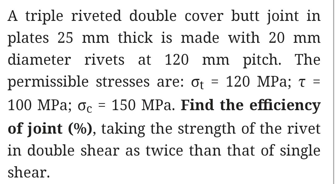 Solved A triple riveted double cover butt joint in plates 25