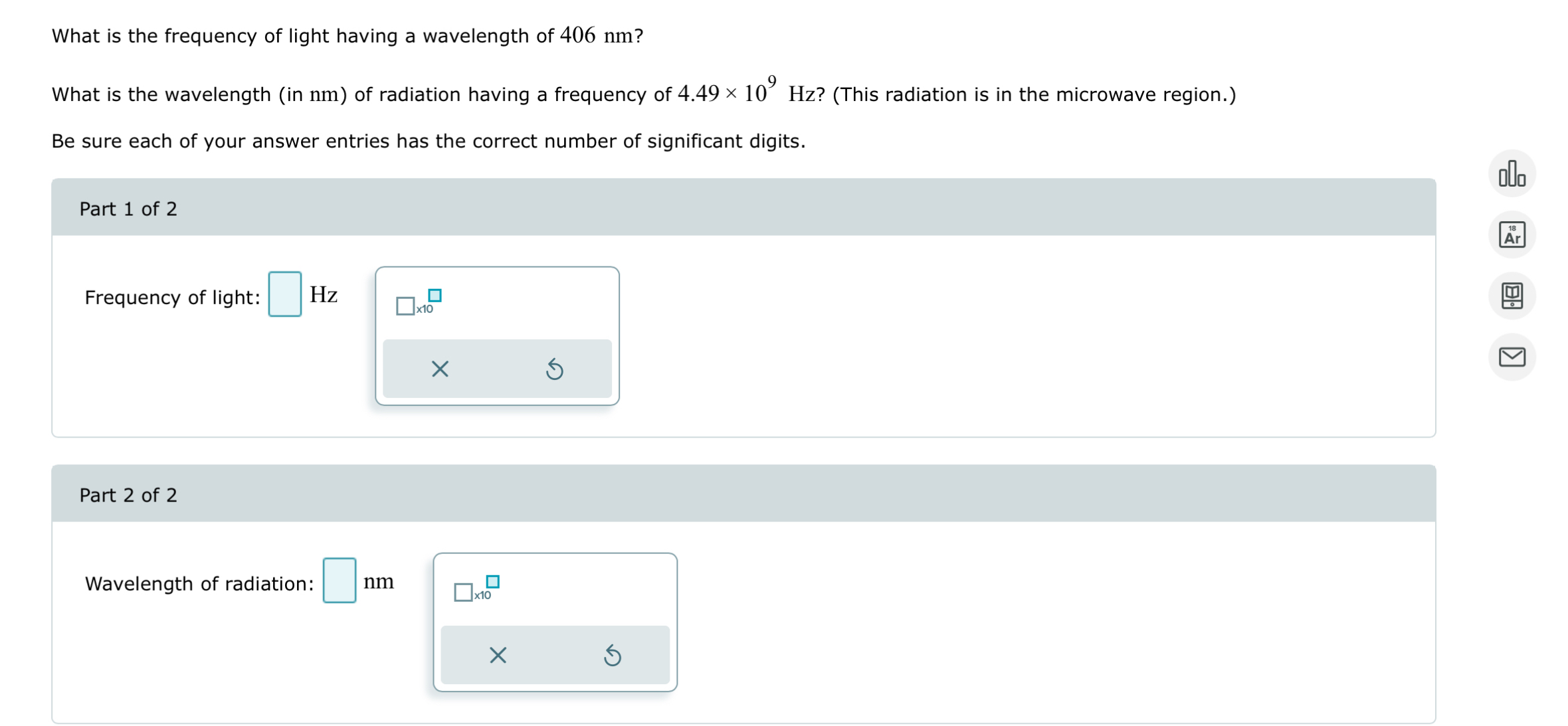 Solved What is the frequency of light having a wavelength of | Chegg.com