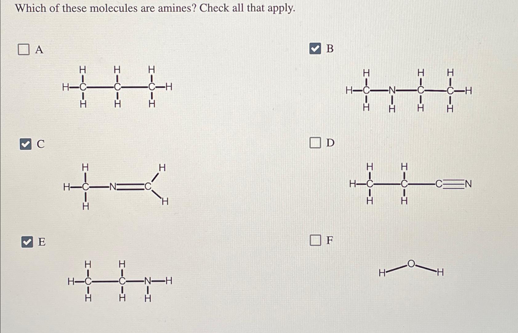 Solved Which of these molecules are amines? Check all that | Chegg.com