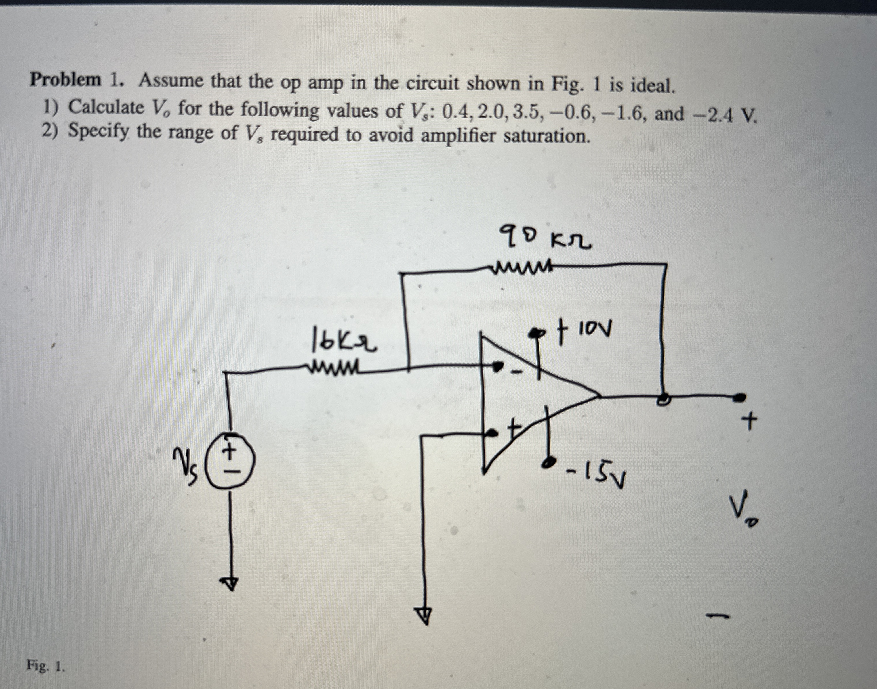 Solved Problem 1. ﻿Assume that the op amp in the circuit | Chegg.com