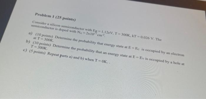 Solved Problem 1 (25 points) Consider a silicon | Chegg.com