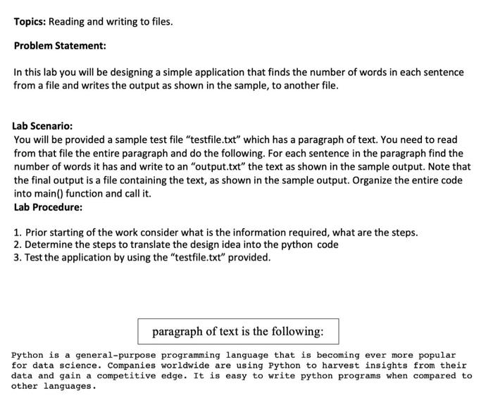 Solved Topics: Reading and writing to files. Problem | Chegg.com