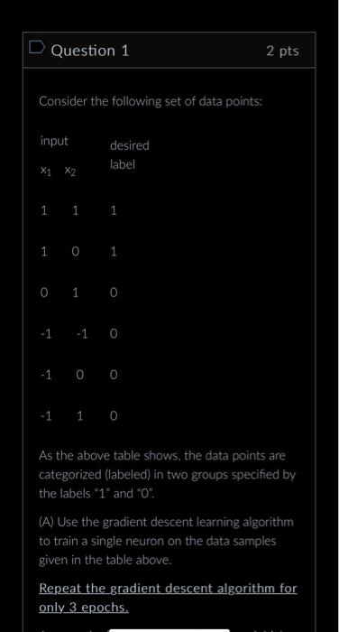 Solved Consider the following set of data points: input | Chegg.com
