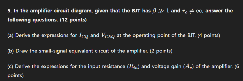 Solved In the amplifier circuit diagram, given that the BJT | Chegg.com