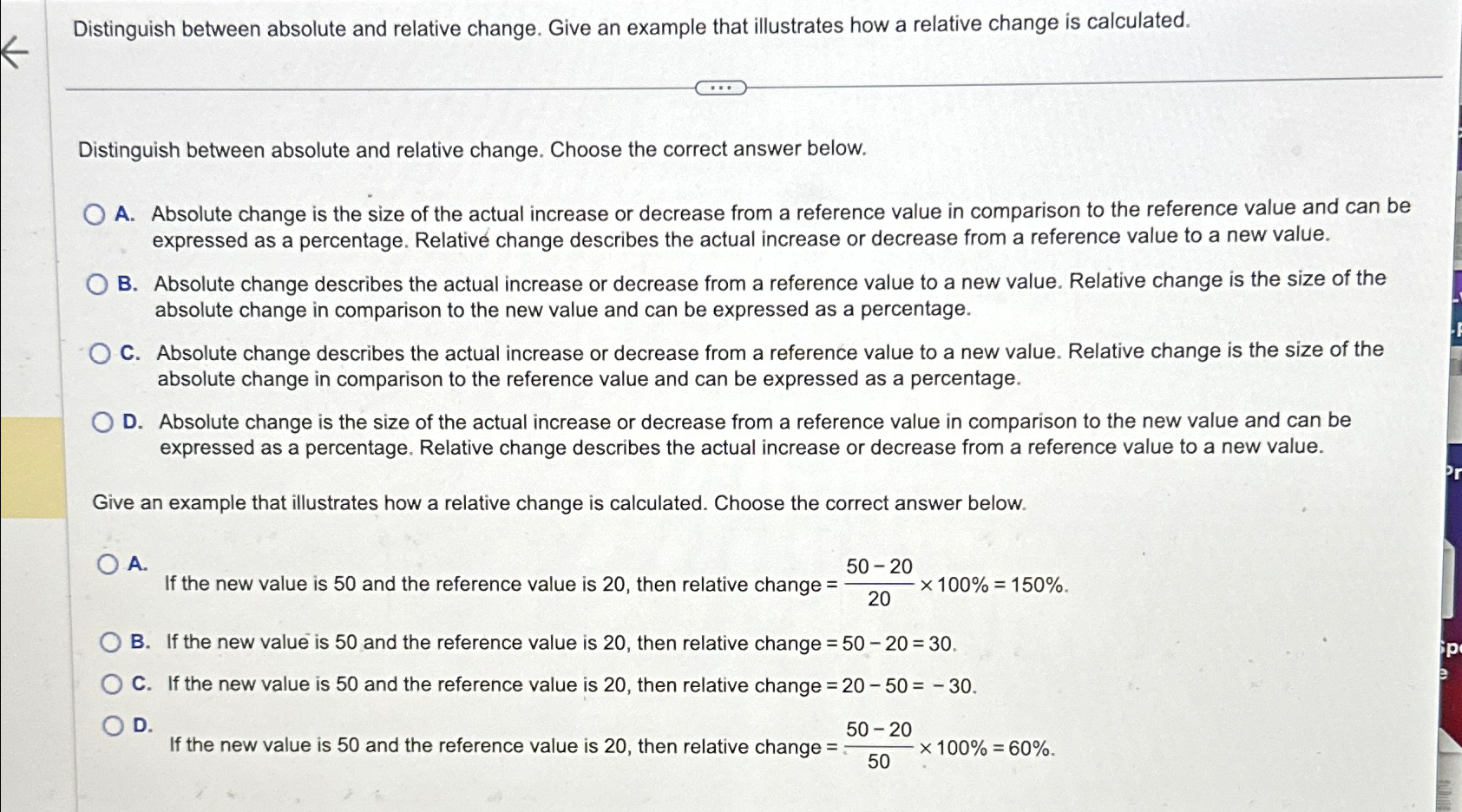 Solved Distinguish between absolute and relative change. | Chegg.com