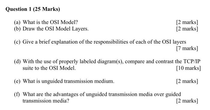 Solved Question 1 (25 Marks) (a) What Is The OSI Model? (b) | Chegg.com