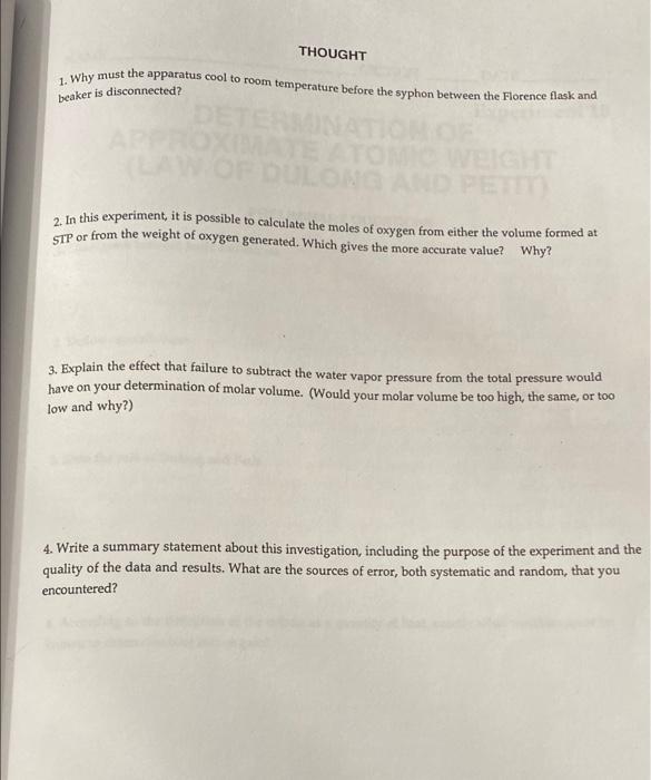 THOUGHT 1. Why must the apparatus cool to room