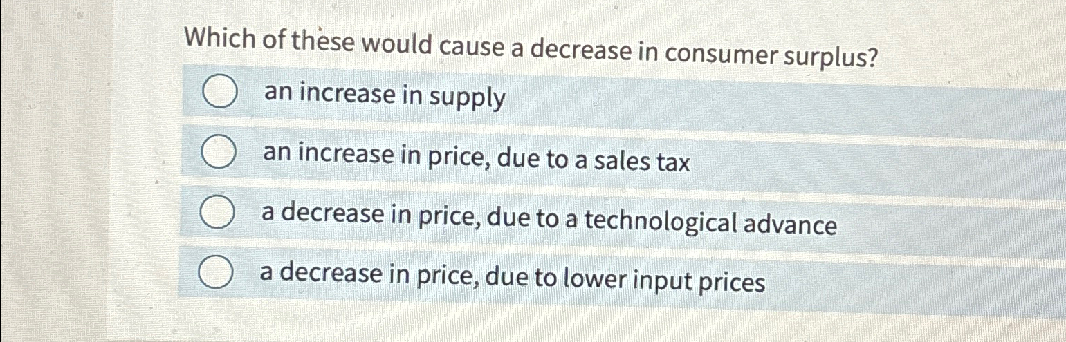 Solved Which of these would cause a decrease in consumer | Chegg.com