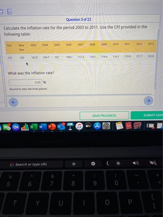 Solved Question 3 Of 21 Calculate The Inflation Rate For The | Chegg.com