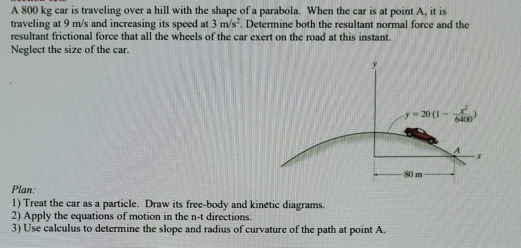 Solved A 800 Kg Car Is Traveling Over A Hill With The Shape