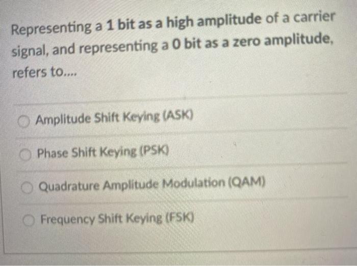 Solved Representing a 1 bit as a high amplitude of a carrier | Chegg.com