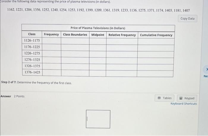 Solved Consider the following data representing the price of | Chegg.com