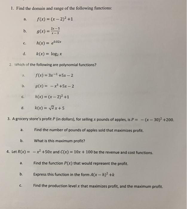 Solved 1 Find The Domain And Range Of The Following Func Chegg Com
