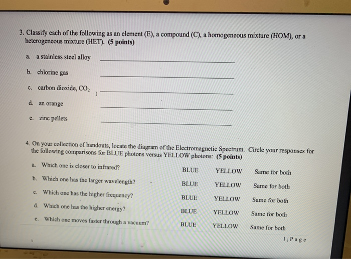 Solved 3. Classify each of the following as an element (E), | Chegg.com