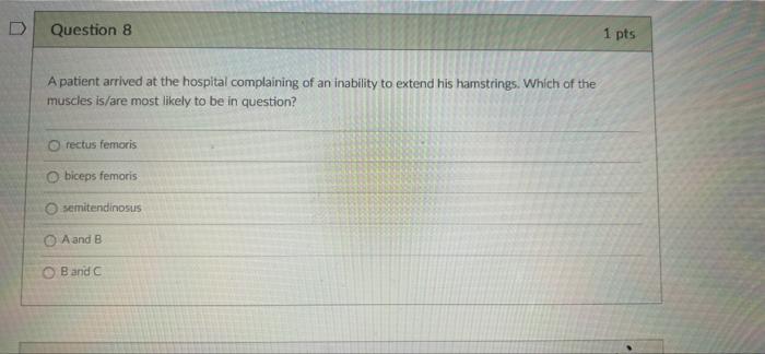 Solved D Question 8 1 pts A patient arrived at the hospital | Chegg.com