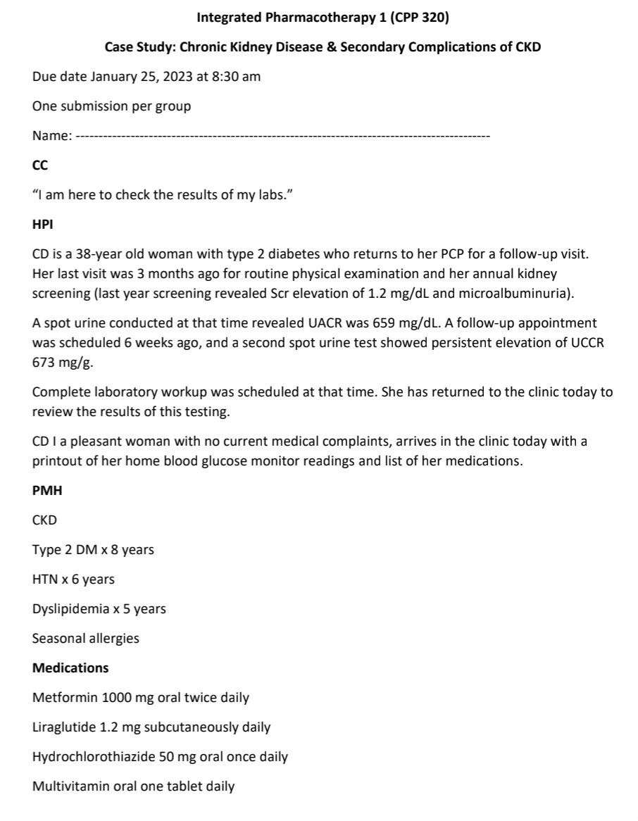 Solved Case Study Chronic Kidney Disease \& Secondary