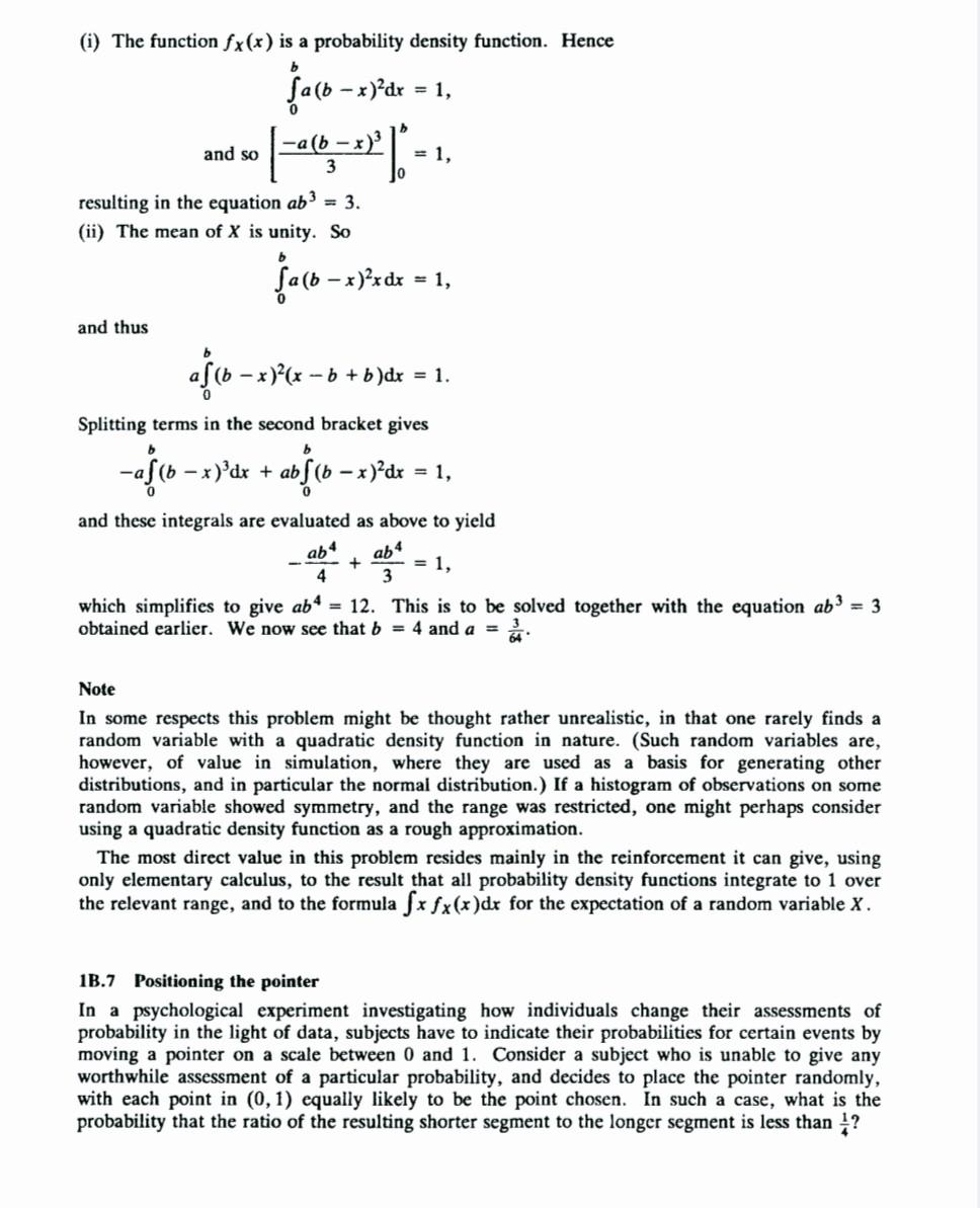 Solved (i) The function fx(x) is a probability density | Chegg.com