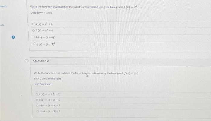 Solved Write the function that matches the listed | Chegg.com