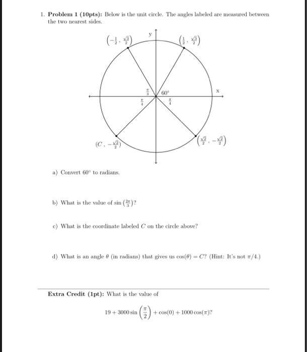 Solved 1. Problem 1 (10pts): Below Is The Unit Circle. The 