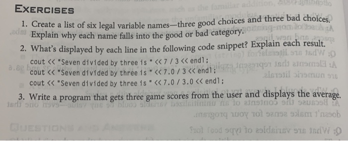 Solved EXERCISES 1. Create a list of six legal variable | Chegg.com