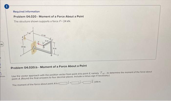 Solved Required information Problem 04.020 - Moment of a | Chegg.com