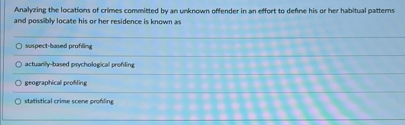 Solved Analyzing the locations of crimes committed by an | Chegg.com