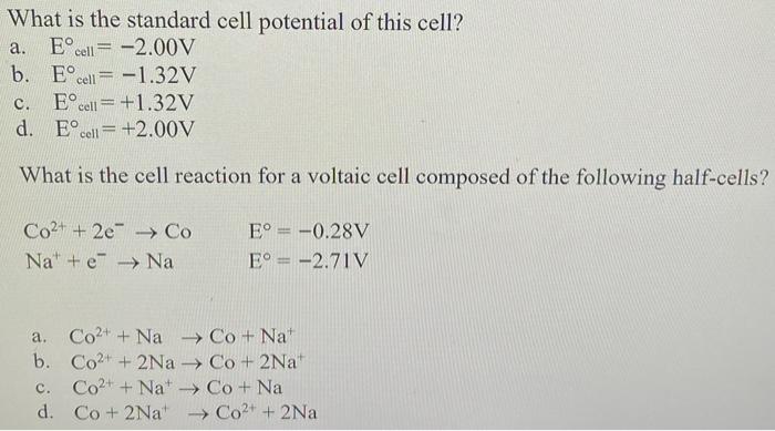 Solved What is the standard cell potential of this cell? a. | Chegg.com