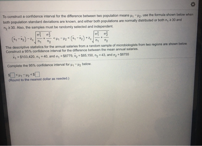Solved To construct a confidence interval for the difference | Chegg.com
