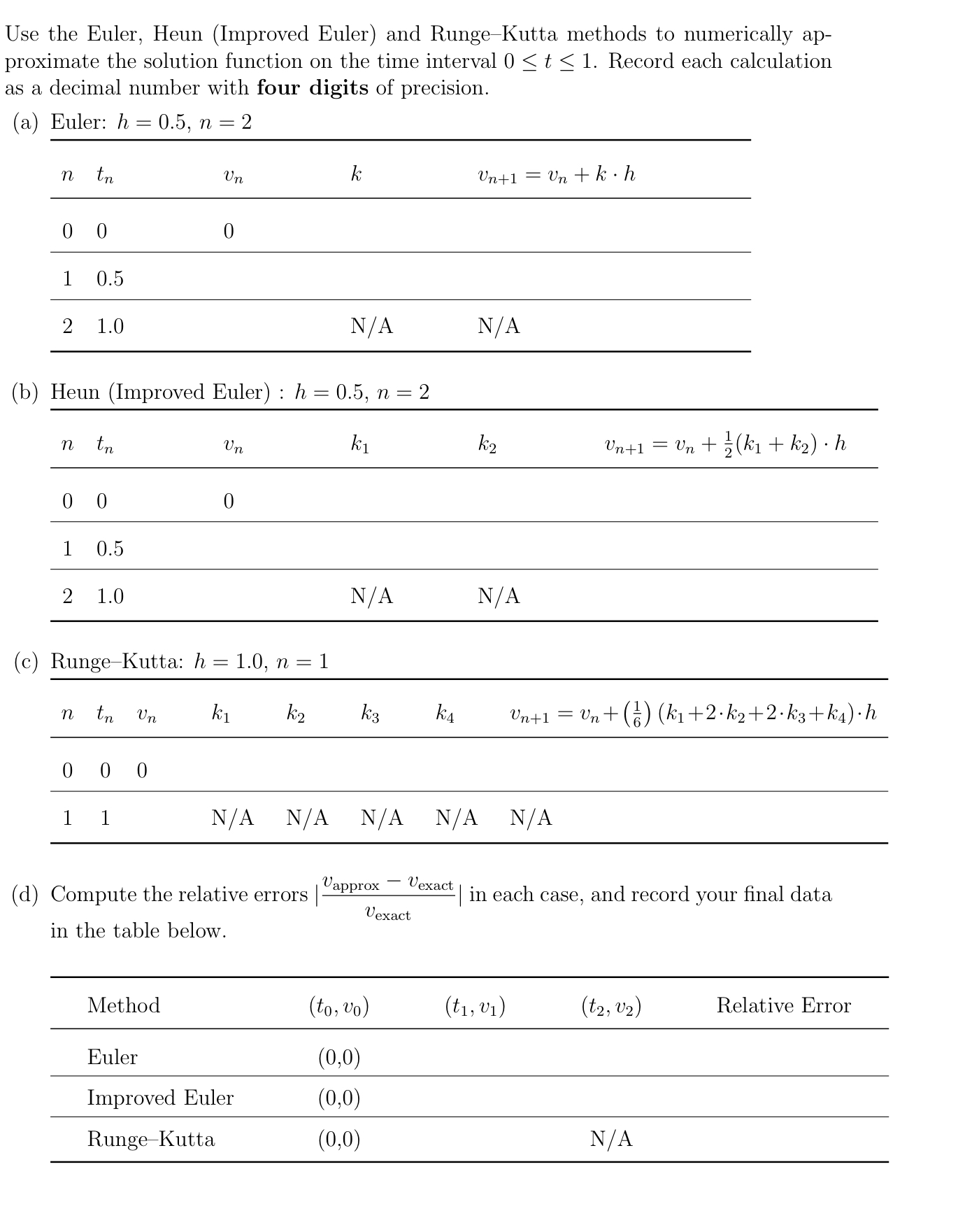 Use the Euler, Heun (Improved Euler) ﻿and Runge-Kutta | Chegg.com