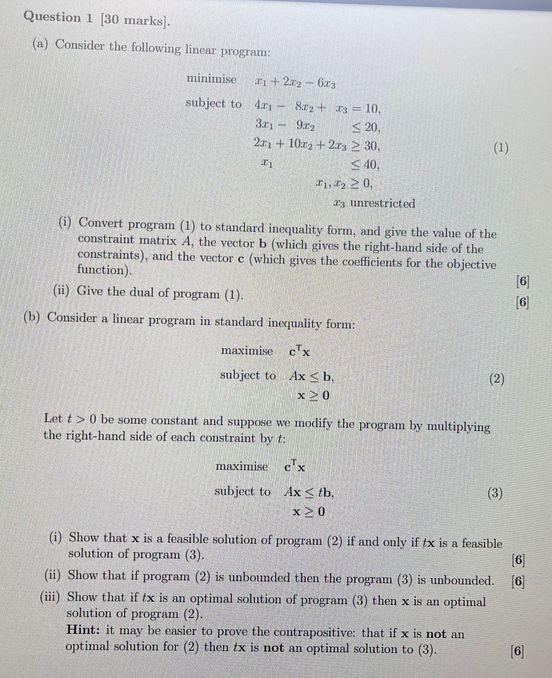Solved Question 1 [30 marks]. (a) Consider the following | Chegg.com