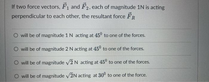 Solved If two force vectors, F1 and F2, each of magnitude 1 | Chegg.com