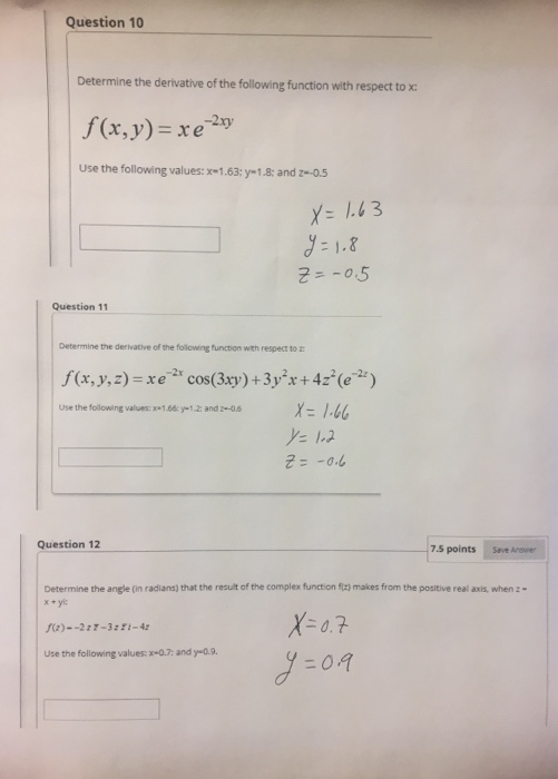 Solved Question 10 Determine the derivative of the following | Chegg.com