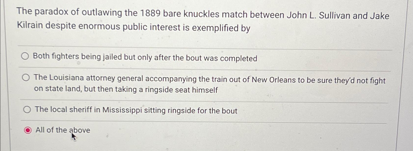 Solved The paradox of outlawing the 1889 ﻿bare knuckles | Chegg.com